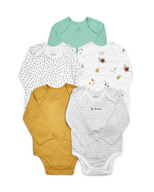 Mixed Long Sleeve Jersey Bodysuits - 5 Pack image number 1