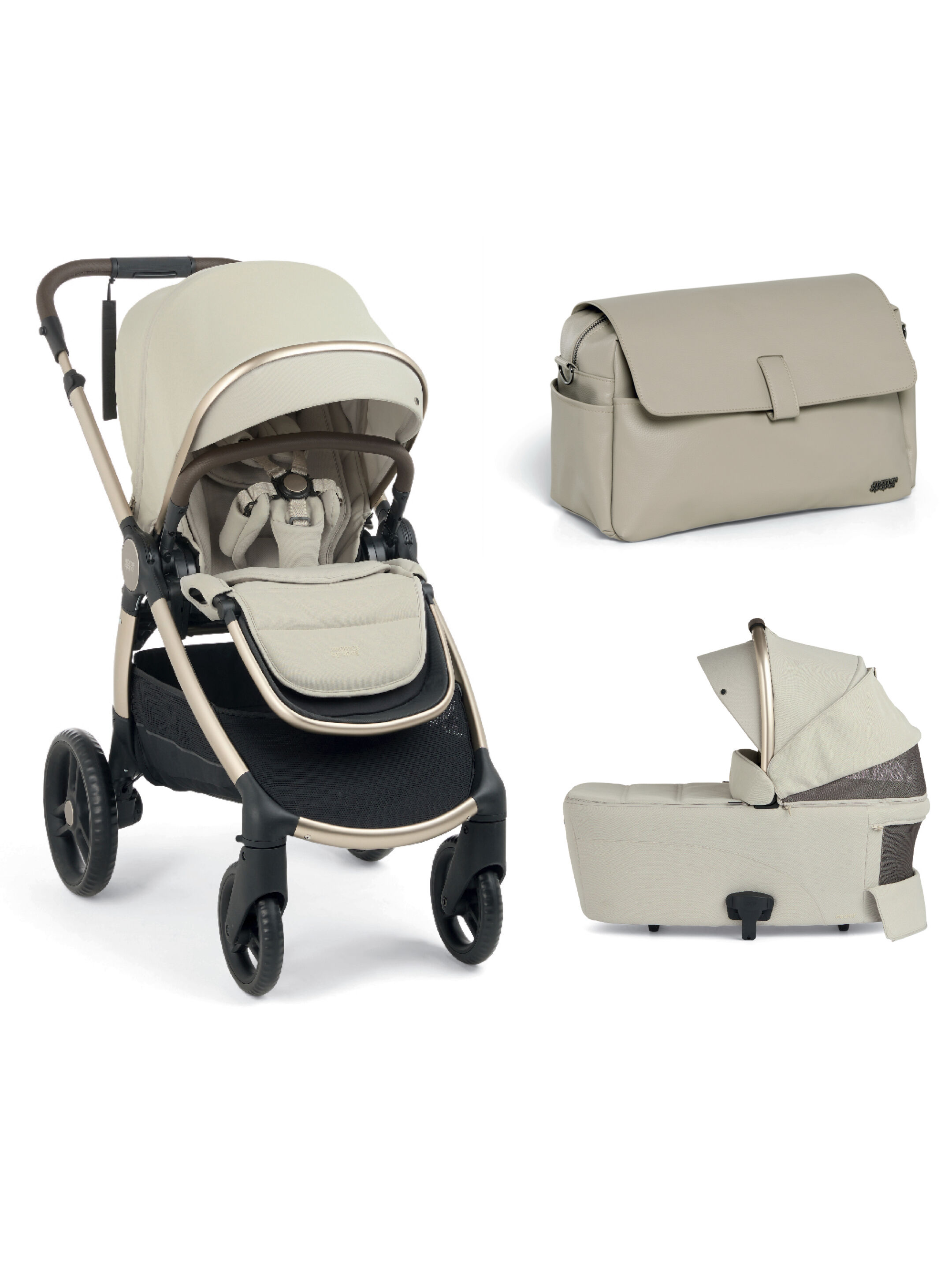 Ocarro 2 Pushchair and Carrycot Bundle with Stroller Organiser (3Pieces) - Shell