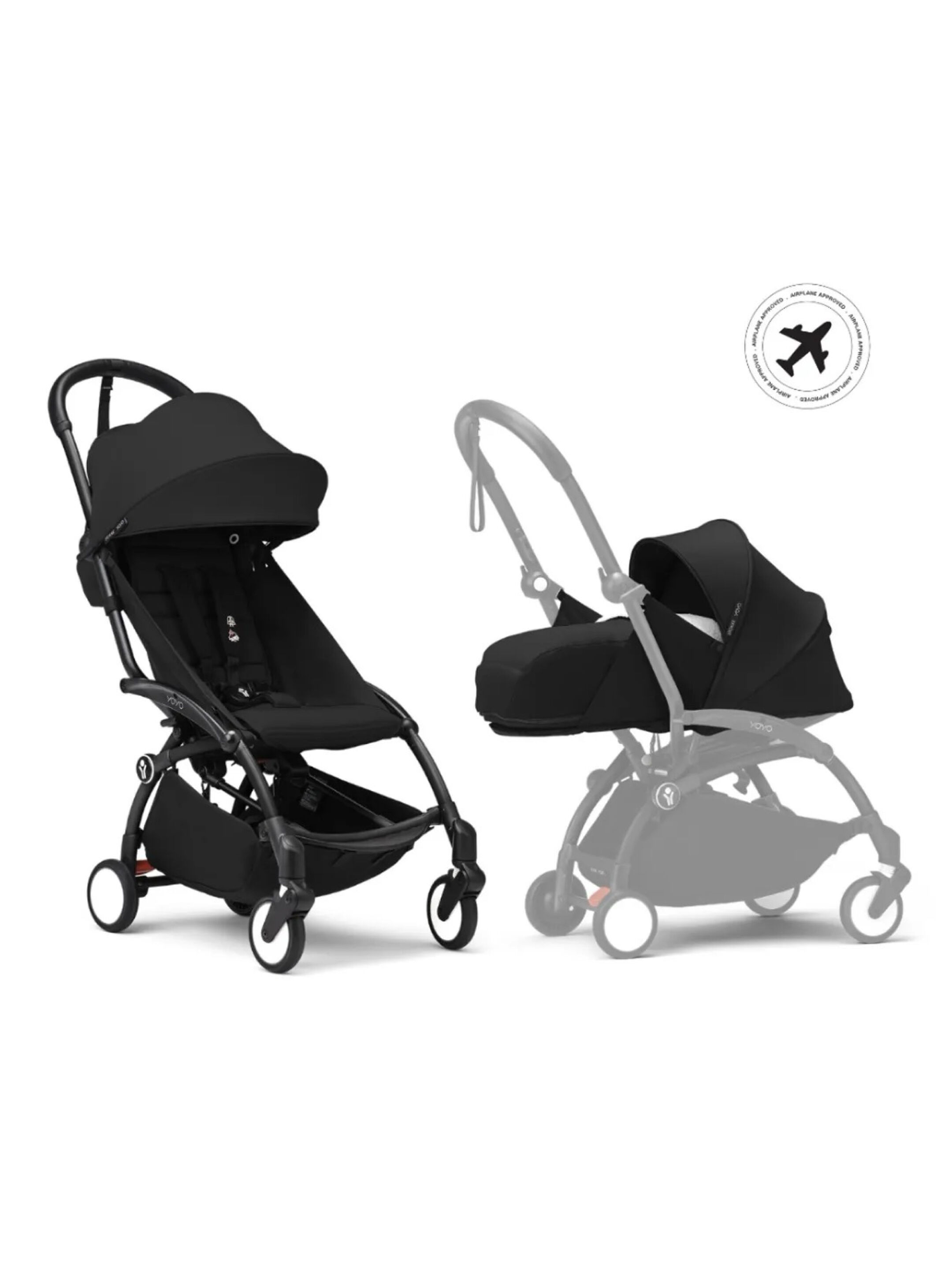 Stokke YOYO3 Full Stroller with Black Frame, 0+ Newborn and 6+ Color Pack - Black (3 pieces)