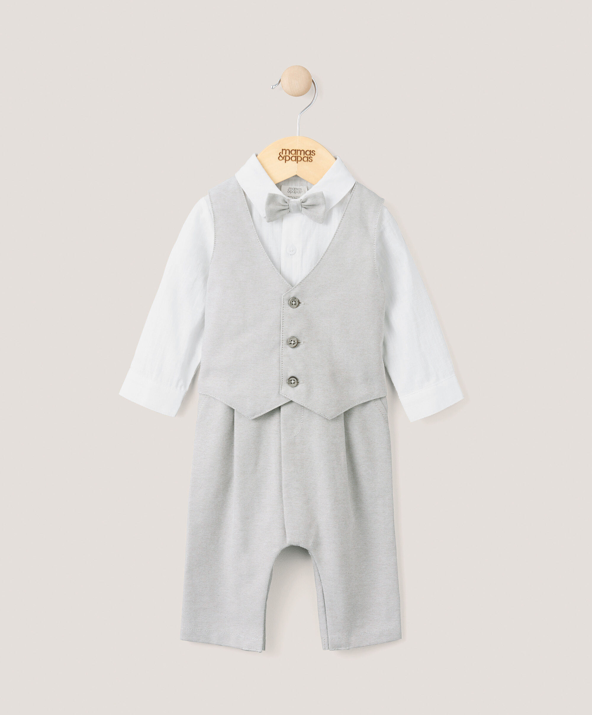 Linen Waistcoat Mock Romper - Cream image number 1