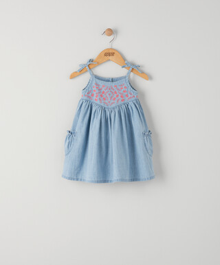 Chambray Embroidered Bodice Dress
