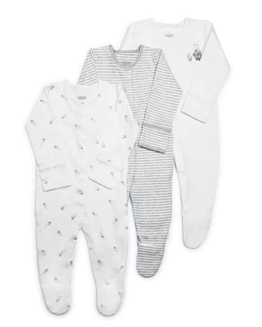 Bear Cotton Sleepsuits - 3 Pack image number 1