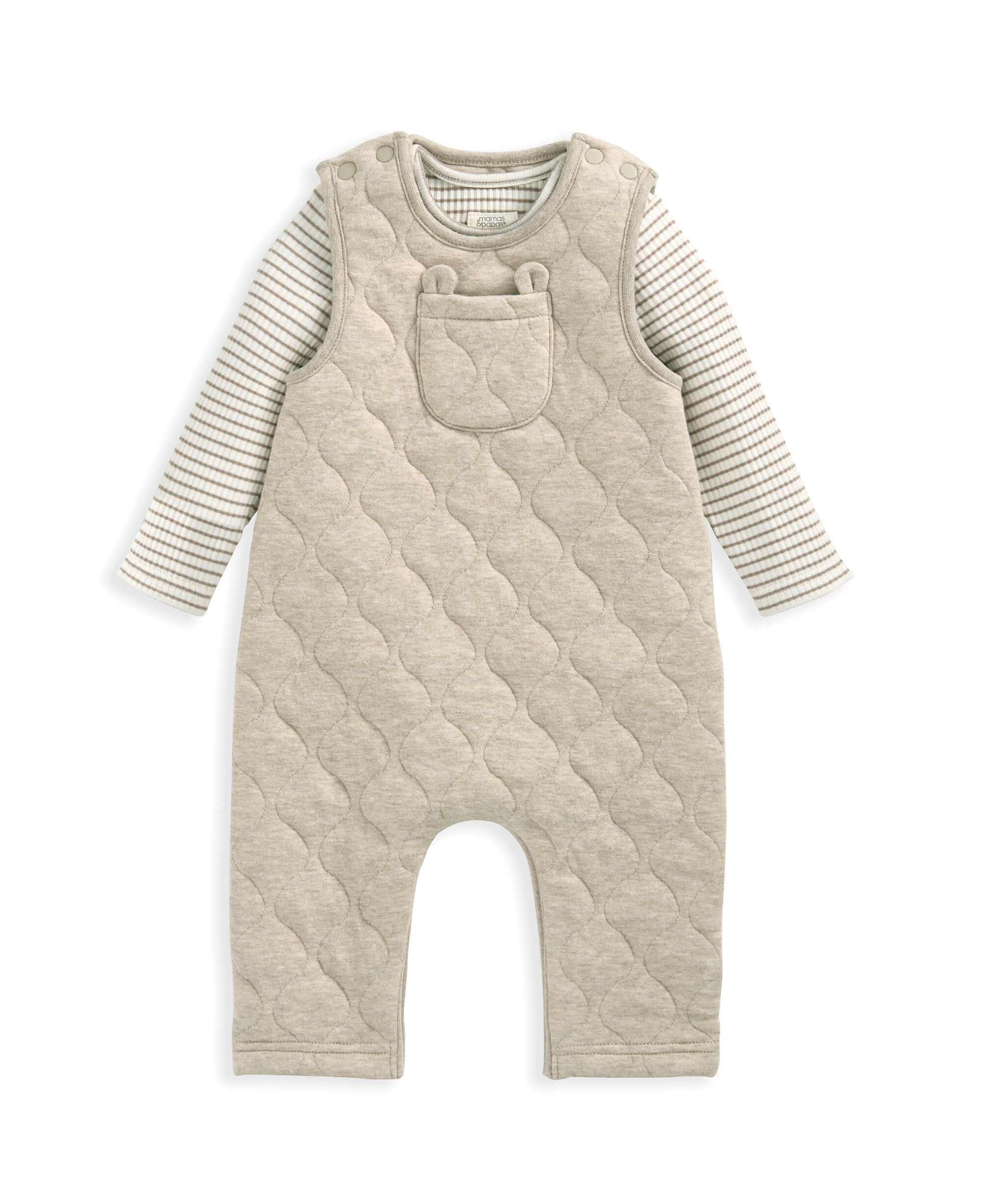 Quilted Dungarees & Bodysuit Set - Sand image number 3