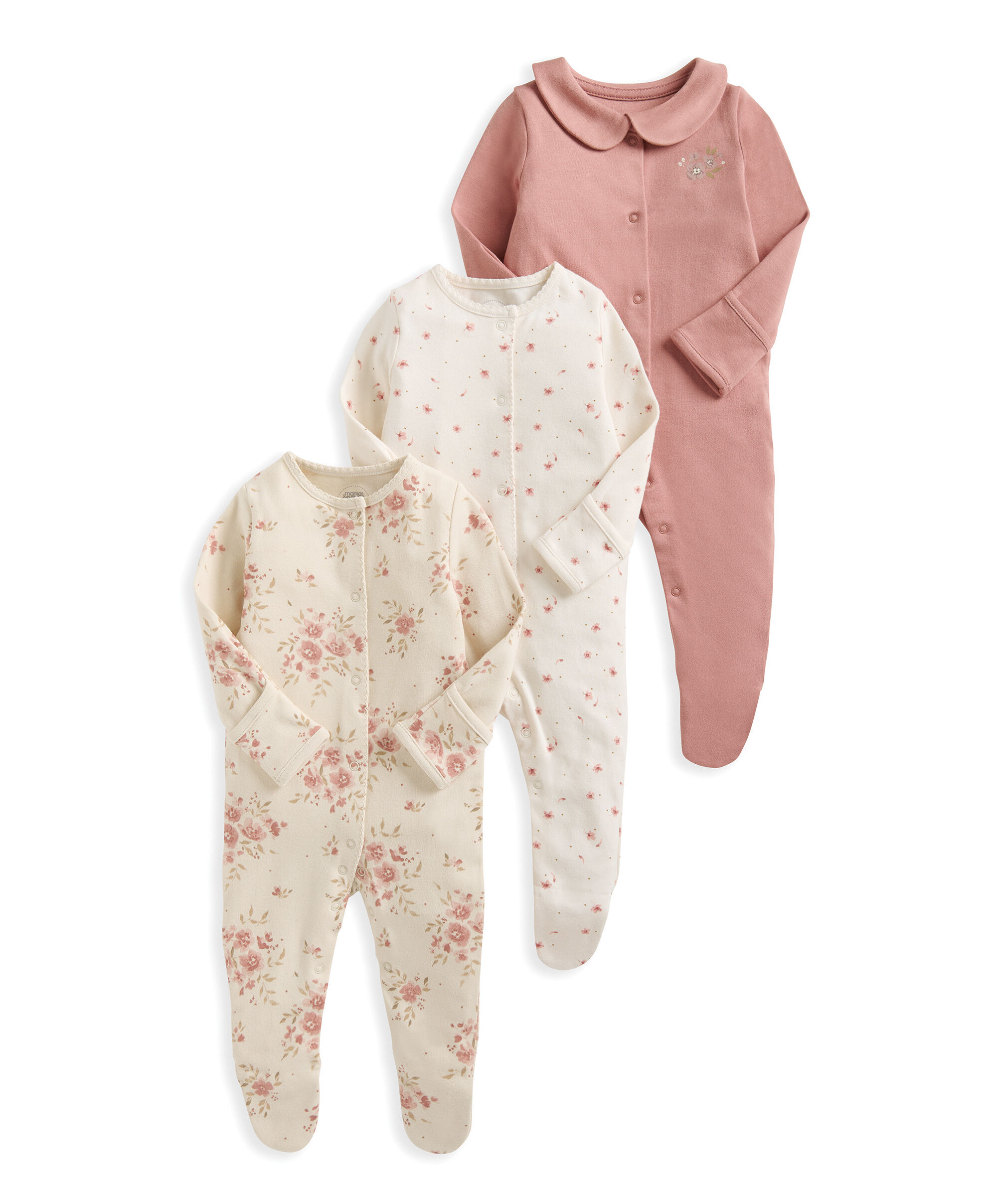 Watercolour Floral Sleepsuits (Pack of 3) image number 2
