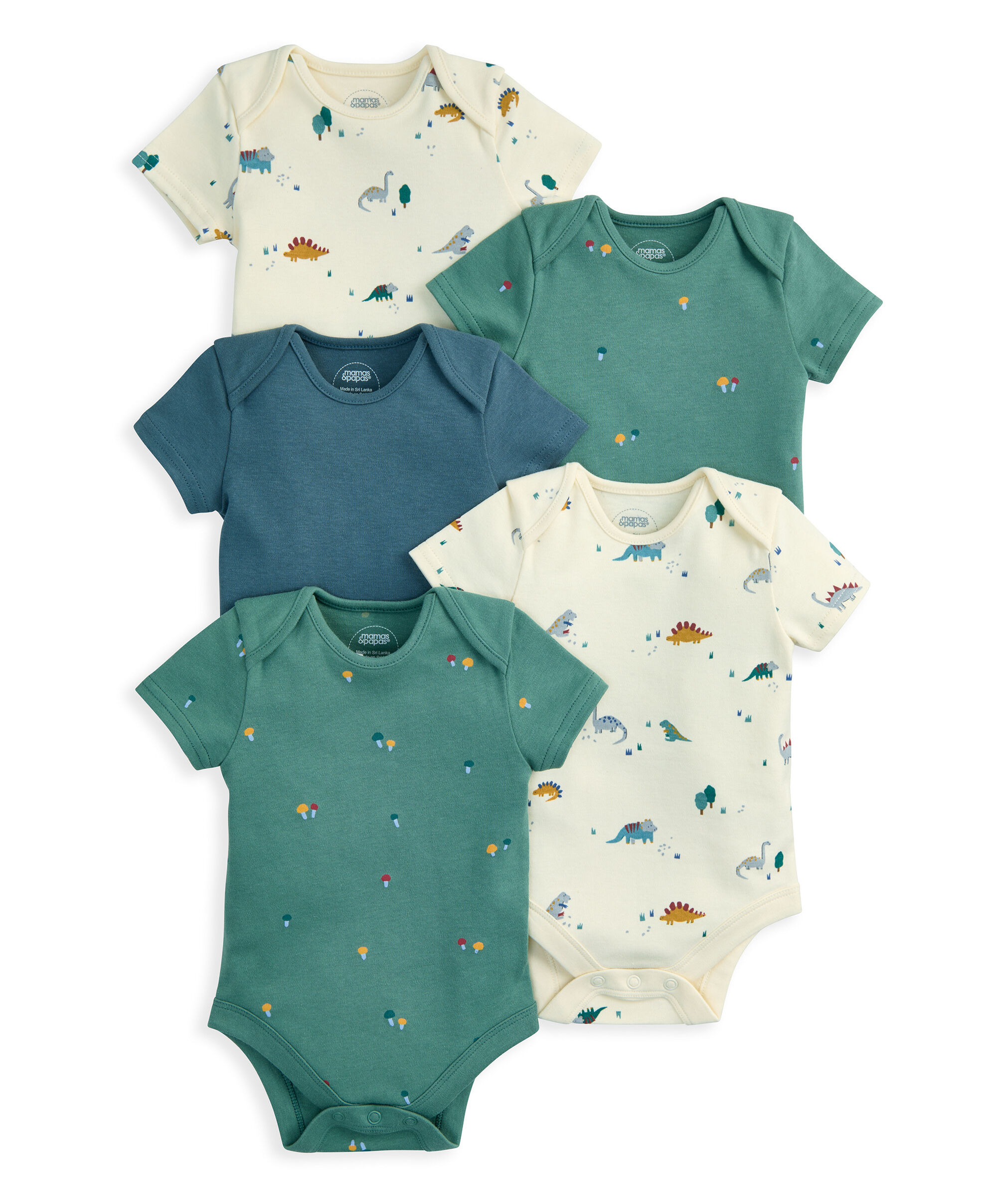Dinosaur Short Sleeve Bodysuits (Pack of 5)  image number 2