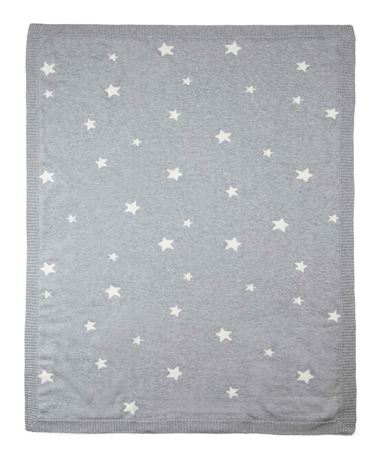 100% Cotton Knitted Blanket - Grey Star image number 1