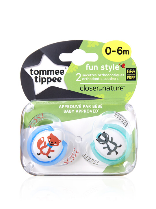 Tommee Tippee Closer to Nature Fun Style Soothers 0-6 months (2 Pack) - Blue image number 2