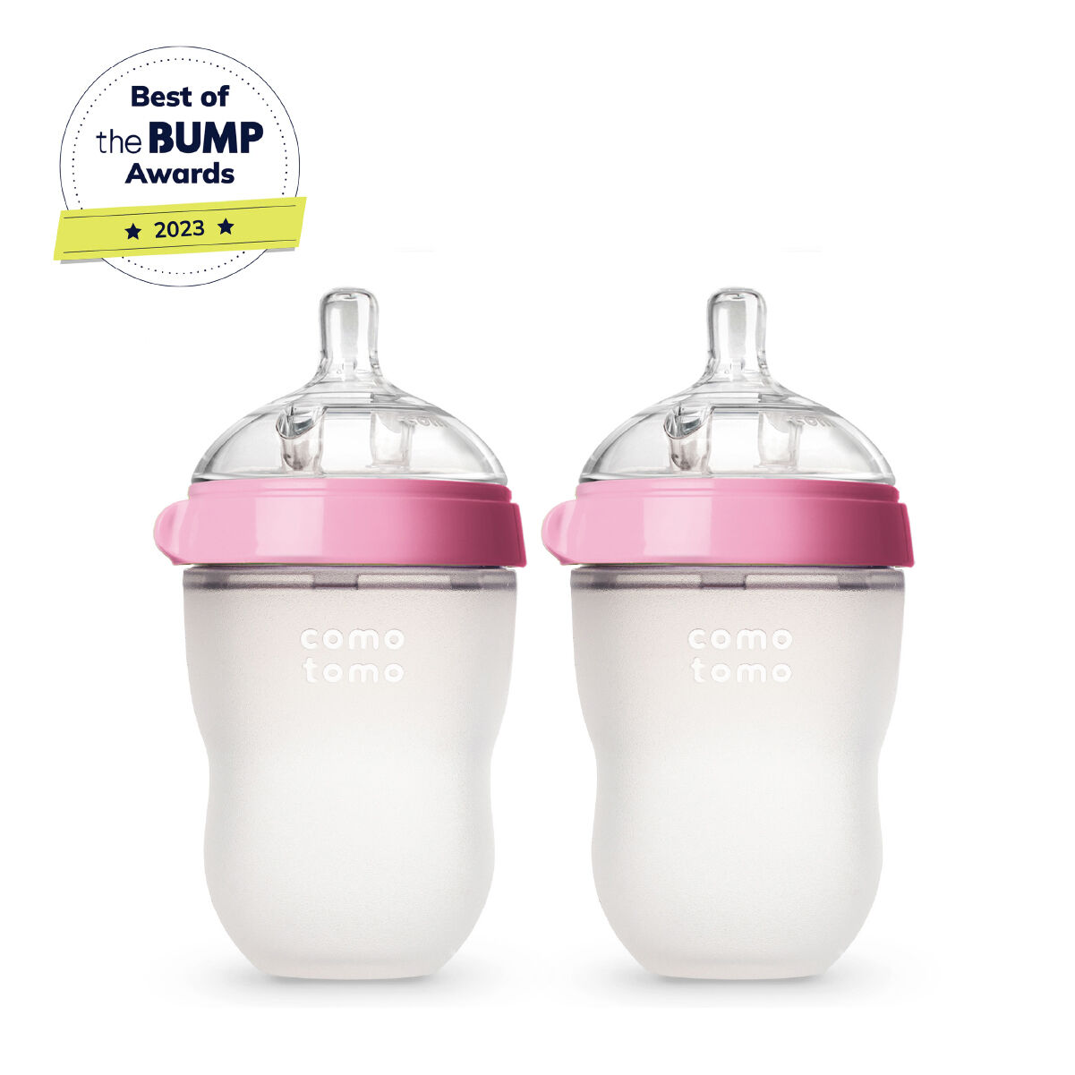 Comotomo Natural Feel Baby Feeding Bottle Pink & White - 2 pcs x 250 ml