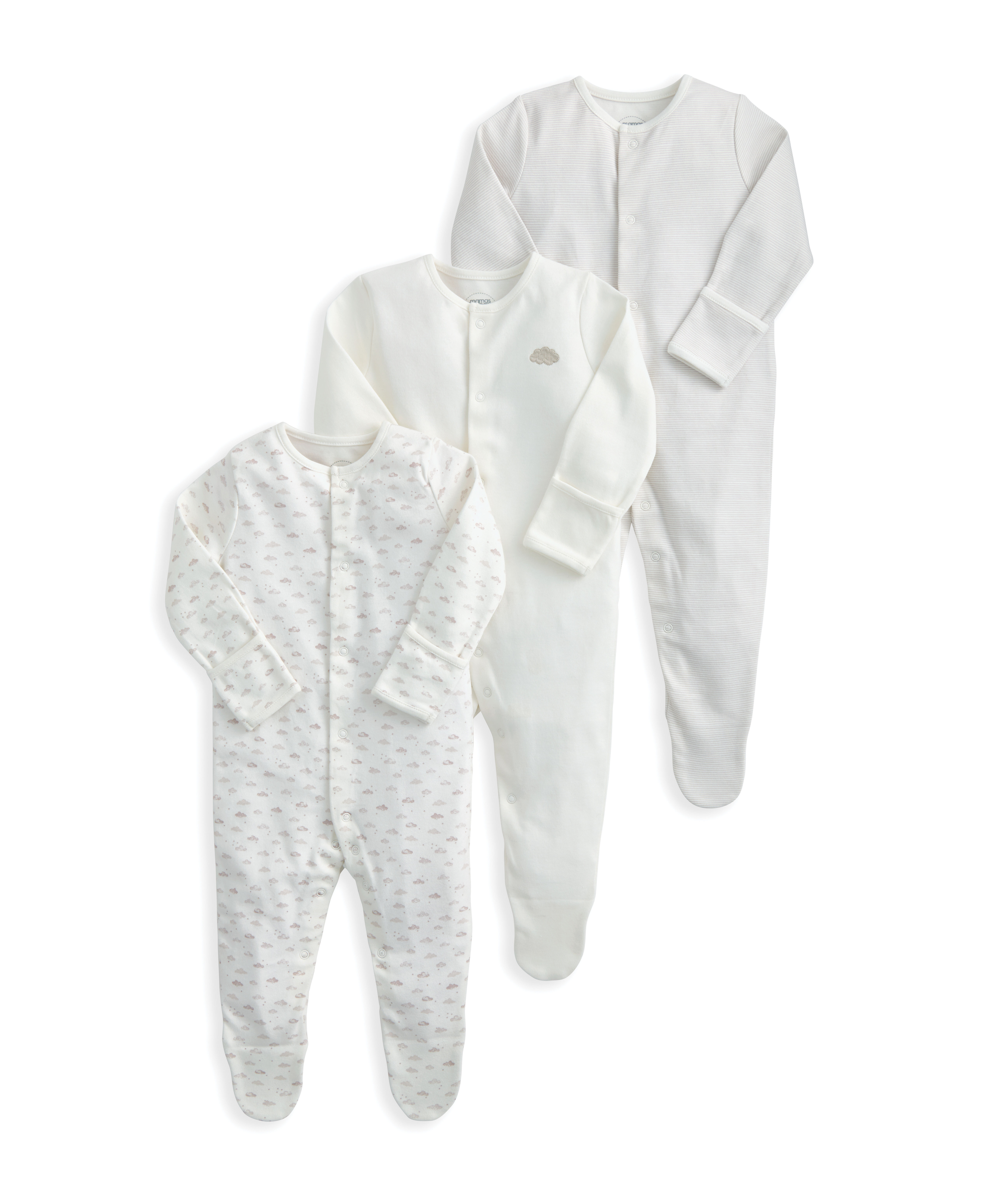 Sleepsuits (Pack of 3) - Cloud Stripe & Placement Prints image number 2