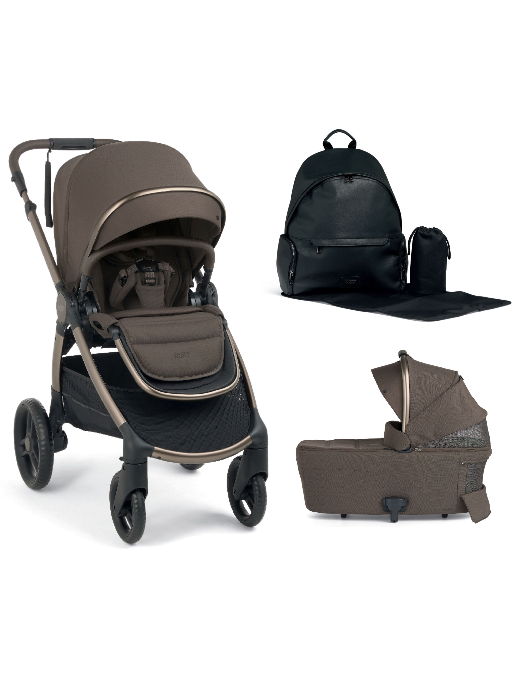 Ocarro 2 Pushchair and Carrycot Bundle with Changing Backpack (3Pieces) - Crema image number 1