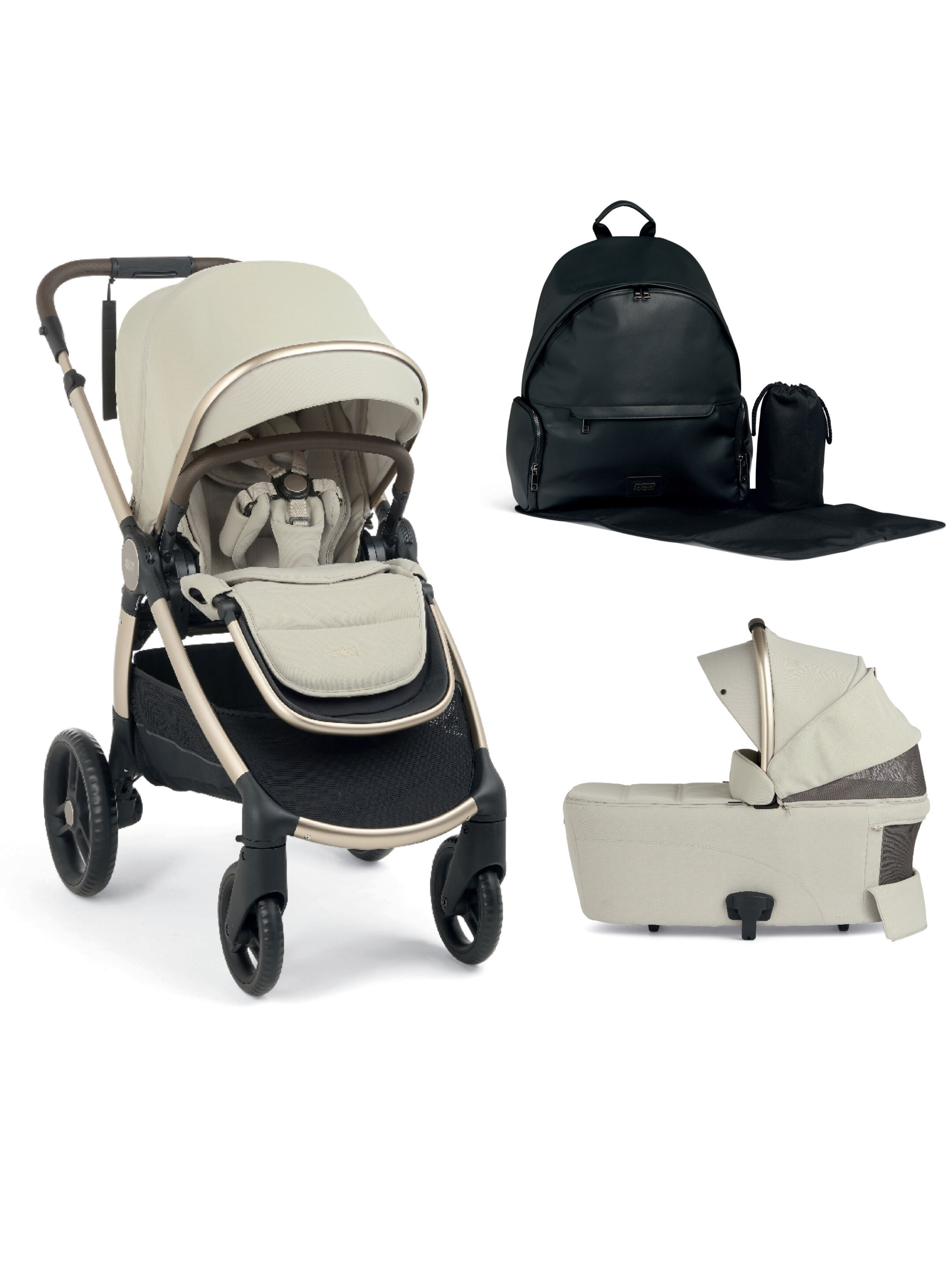 Ocarro 2 Pushchair and Carrycot Bundle with Changing Backpack (3Pieces) - Eclipse