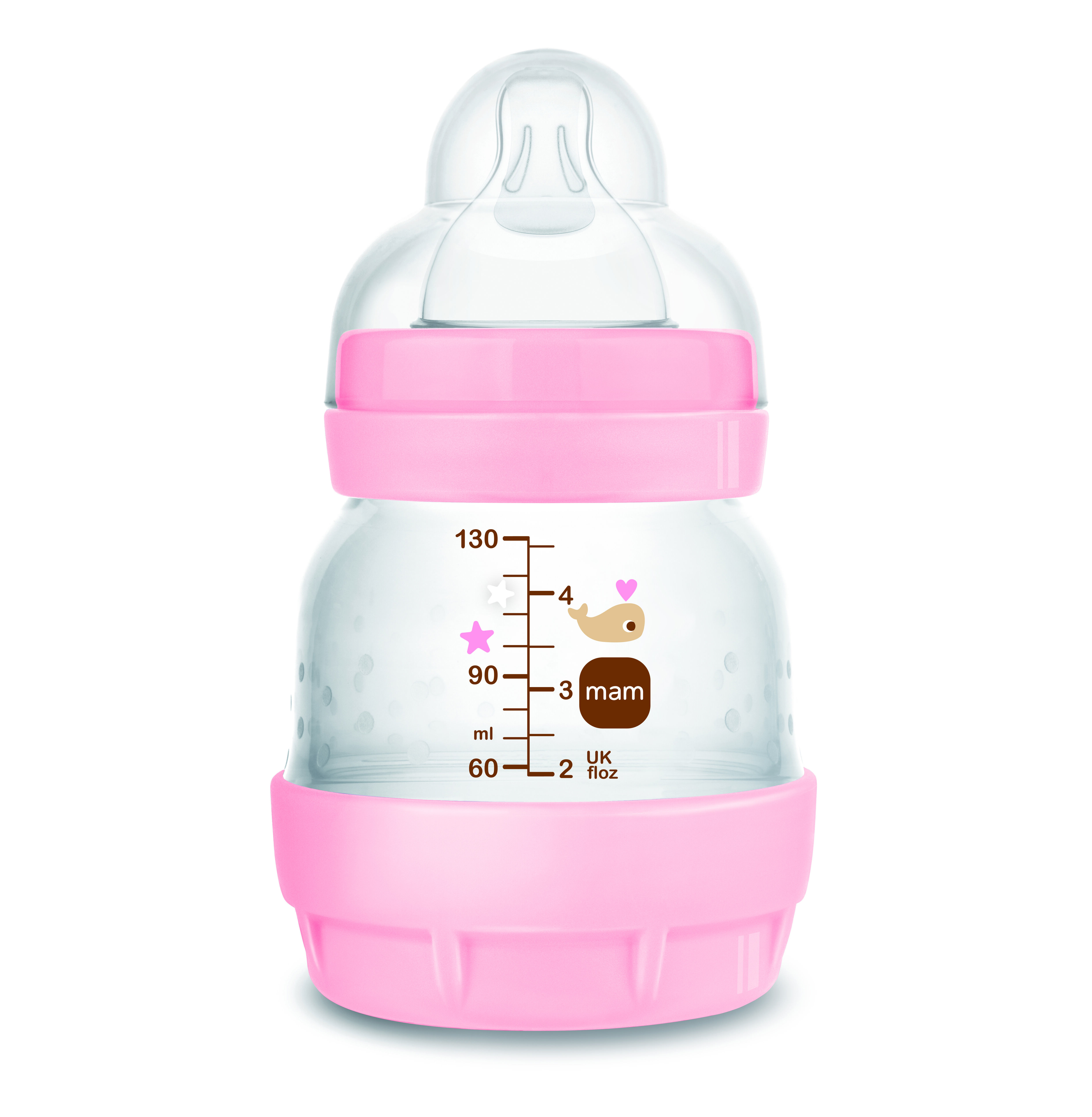 Mam Baby Easy Start Anticolic Silicone Bottle - 0 M+ | Sealife Pink - 130 Ml -  Pack of 1 image number 1
