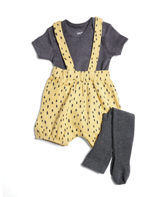 Shortie Dungarees, Bodysuit & Tights - 3 Piece Set image number 1