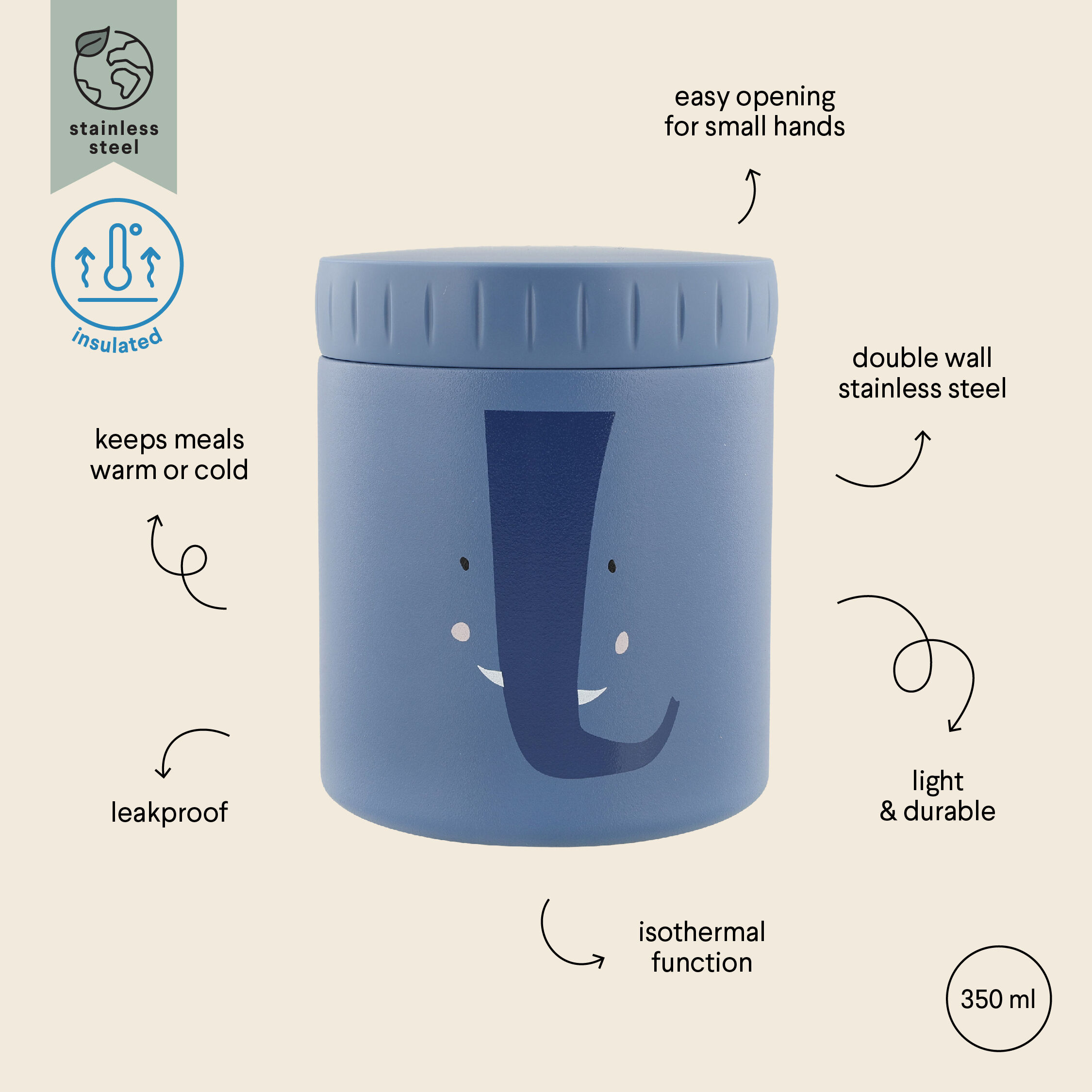Trixie Insulated Food Jar (350ml) Mrs. Elephant - Blue image number 3