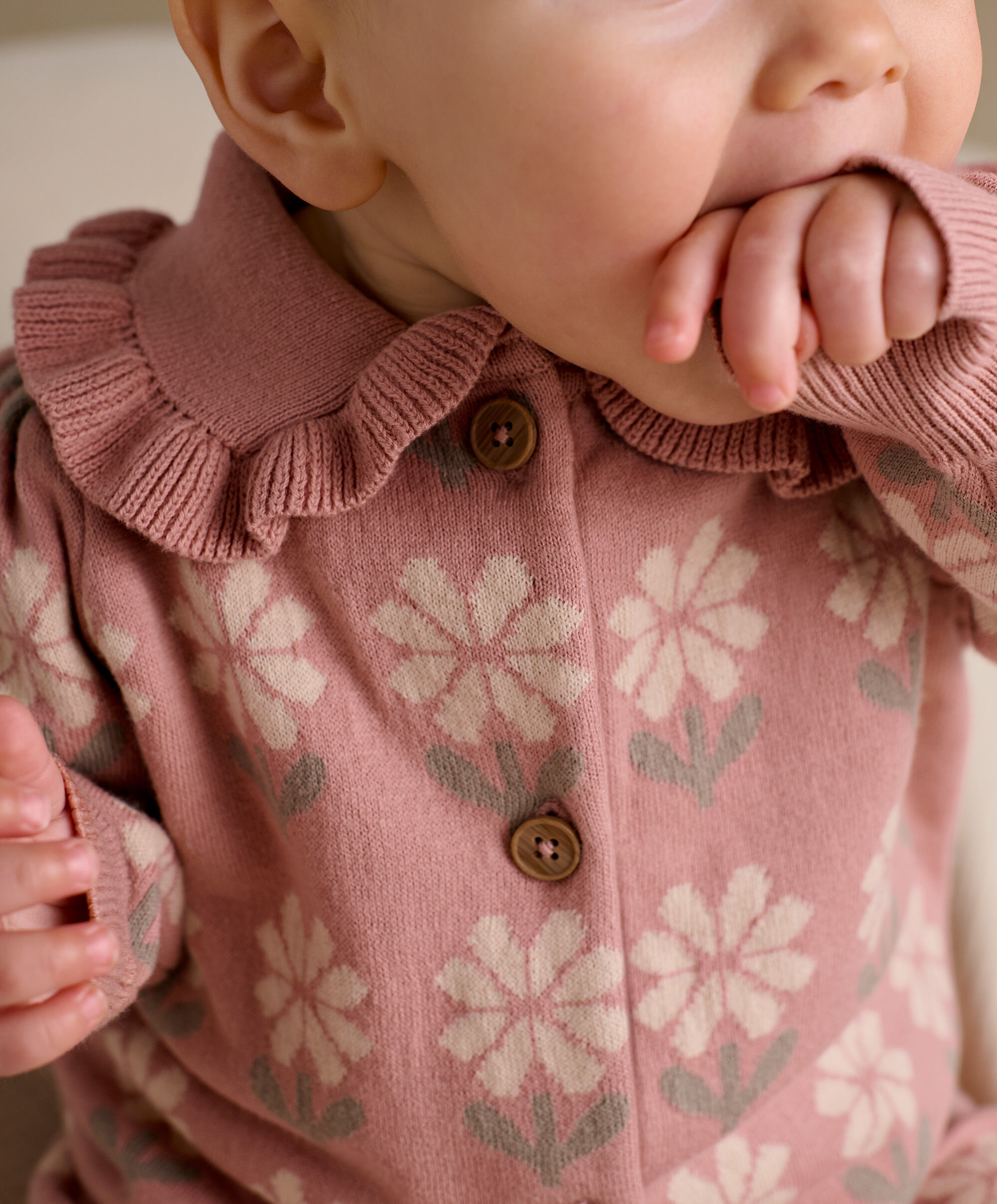 Pink Floral Knitted Romper image number 5