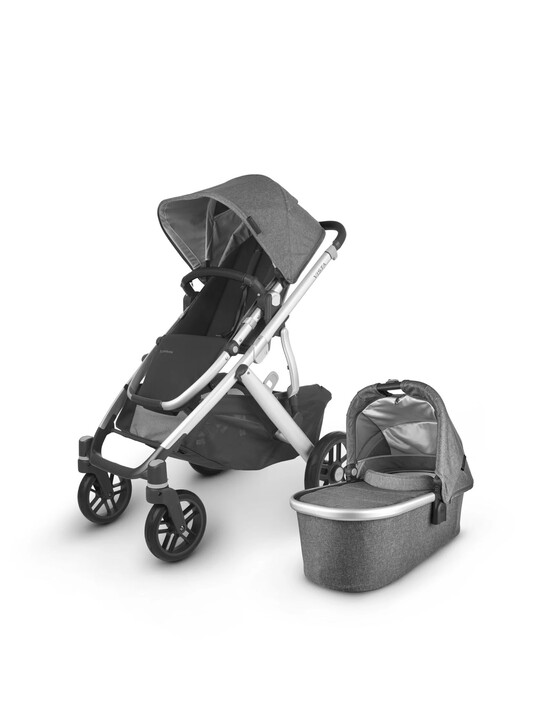 Buy Uppababy Vista V2 Stroller Jordan Charcoal grey melange fabric silver black leather Strollers Car Seats Mamas Papas KSA