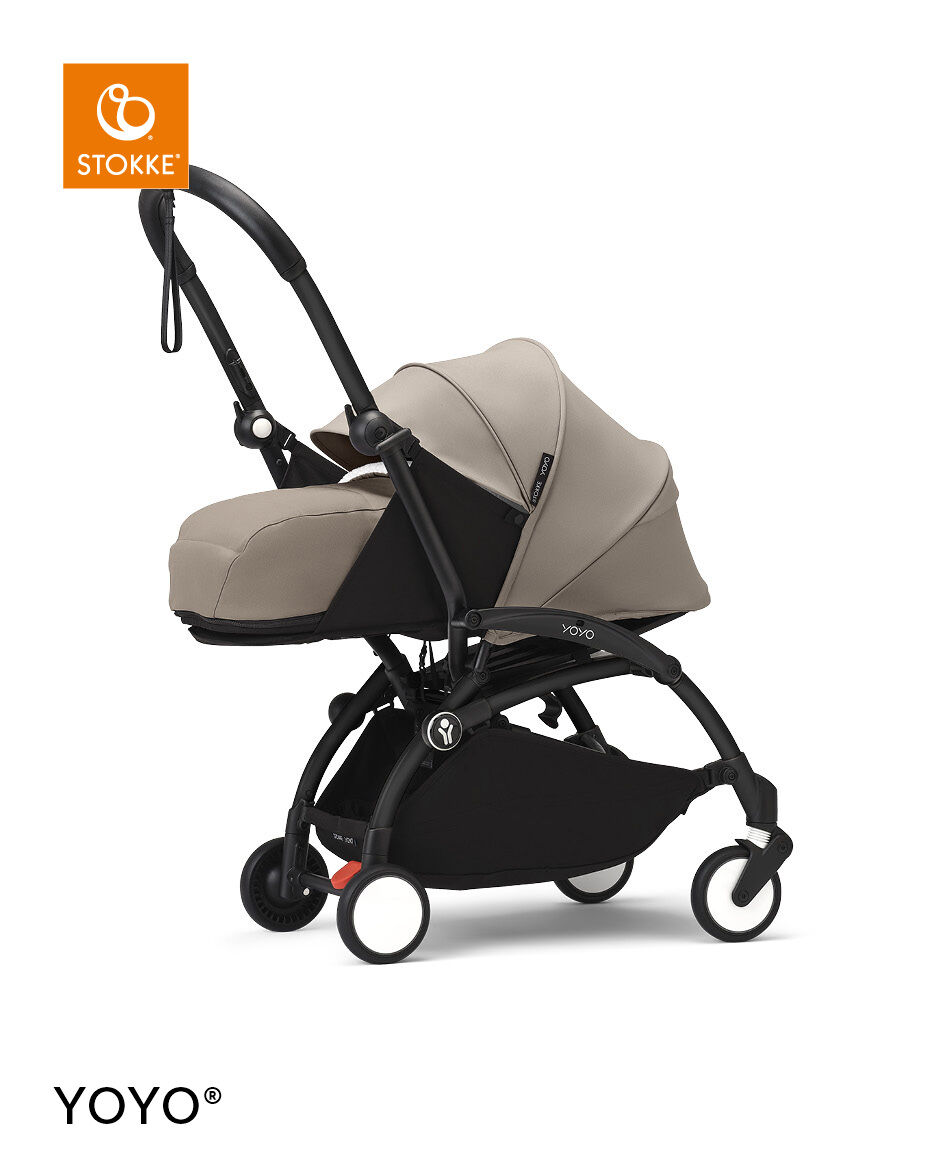 Stokke YOYO3 Black Frame with 0+ Newborn Pack - Taupe & Cup Holder (3 Pieces)