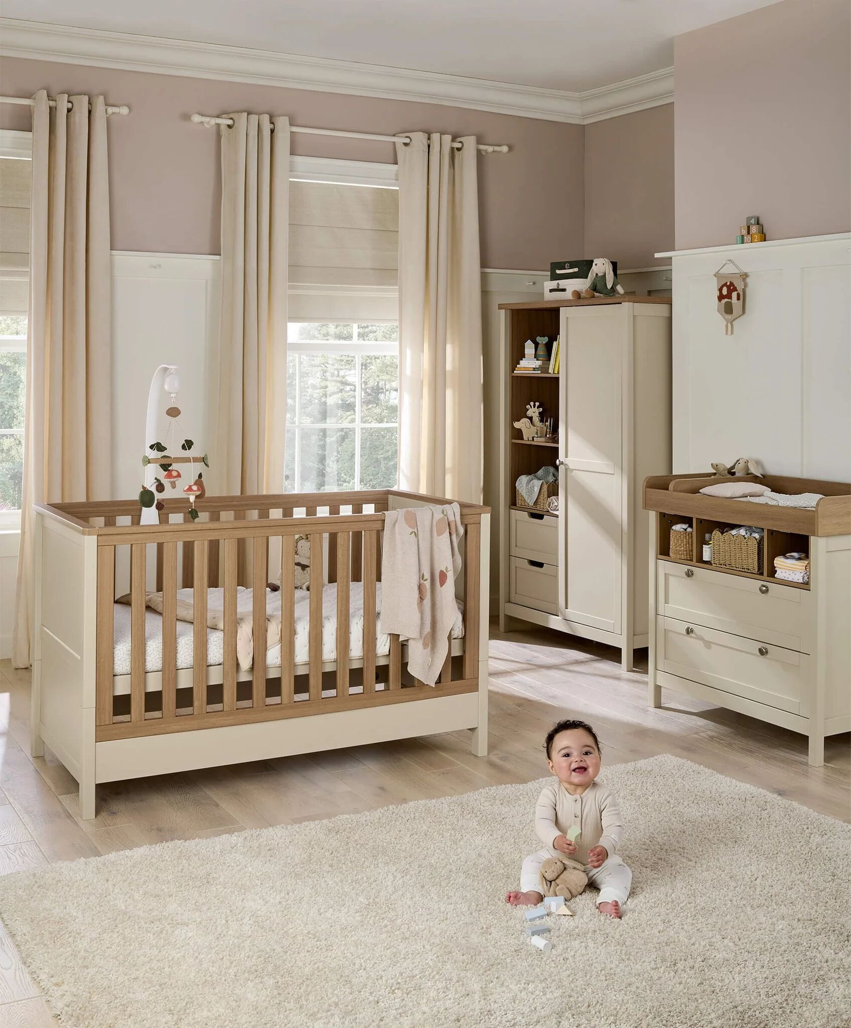 Harwell 4 Piece Cotbed Set with Dresser Changer ,Wardrobe and Nanit Monitor - Cashmere image number 1