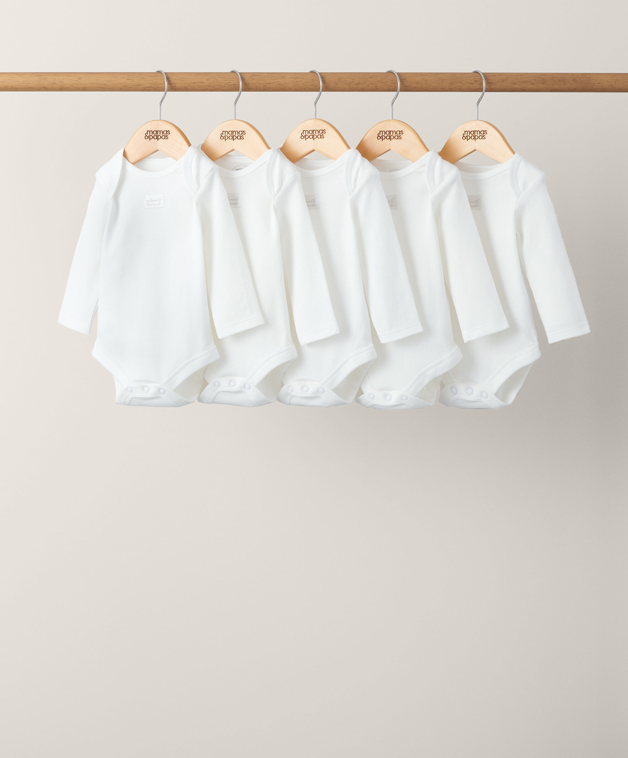 5 pack White Organic Long-sleeved Bodysuits image number 3