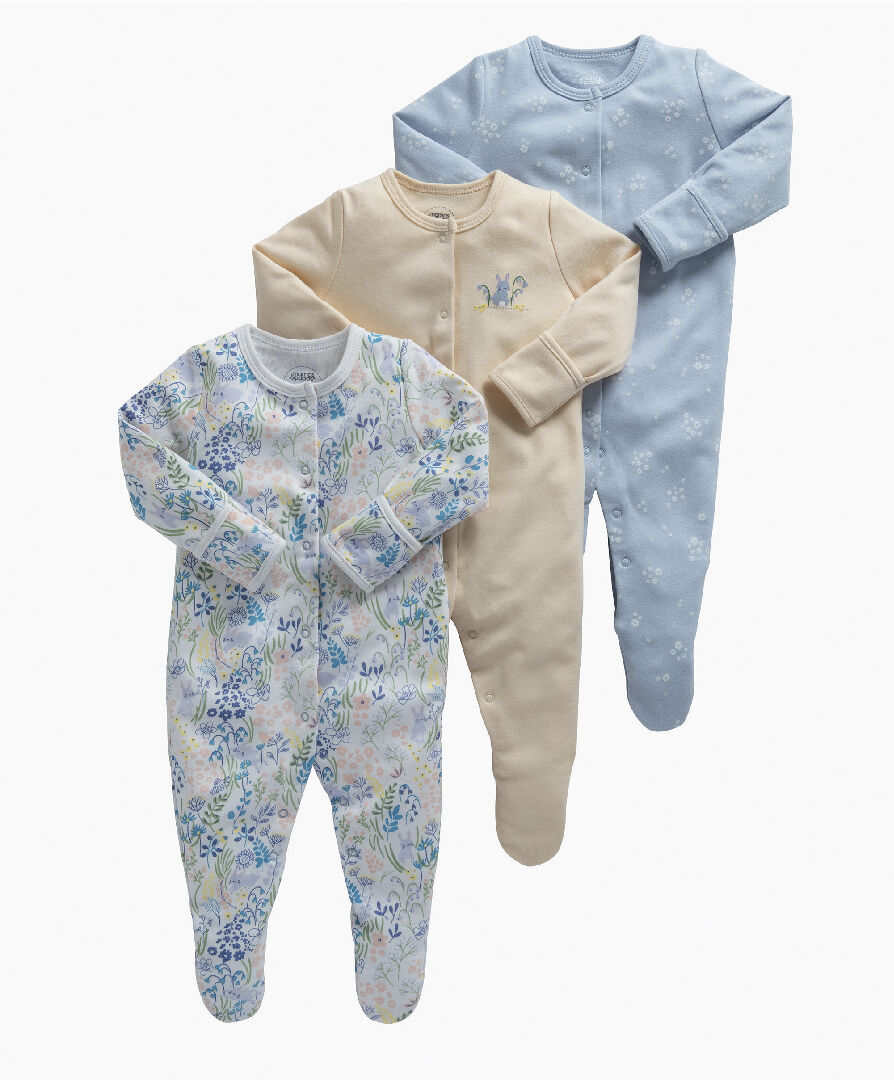 Floral Bunny Jersey Cotton Sleepsuits 3 Pack image number 1