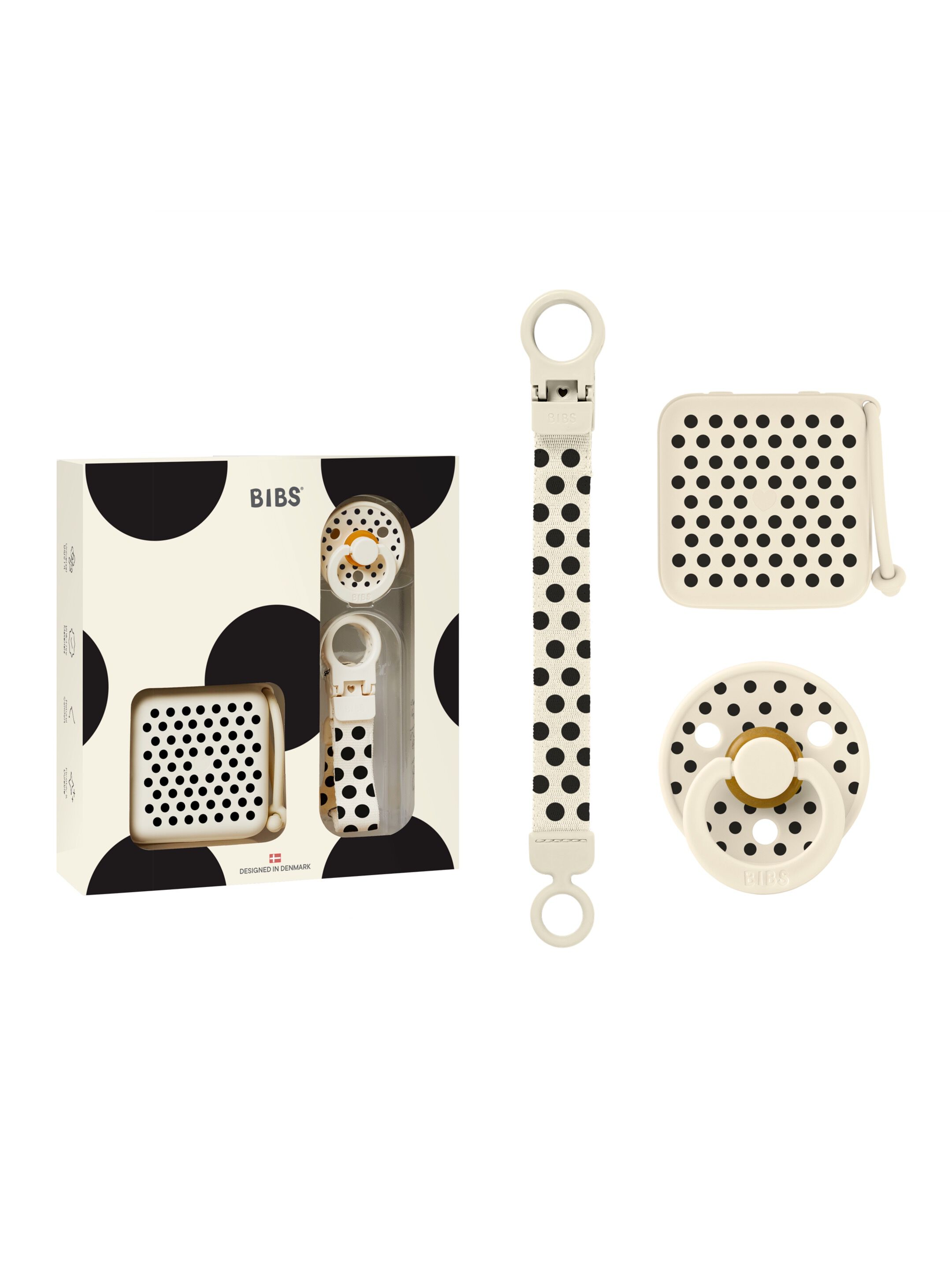 BIBS Gift Set Polka Soothe & Go Latex Size 2 Ivory Black image number 1