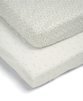 2 Cot/Bed Fitted Sheets - Seed/Leaf