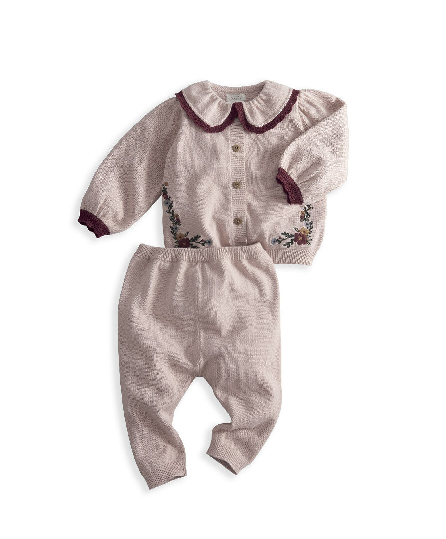2pc Pink Embroidered Knit Set image number 2