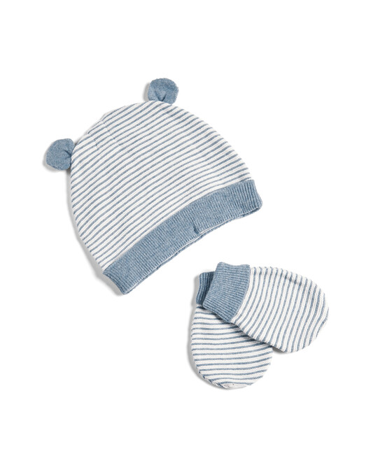 Knitted Stripe Hat and Mitts image number 1